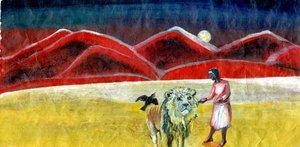 狮子与黑鸟，2004年（纸上油画）